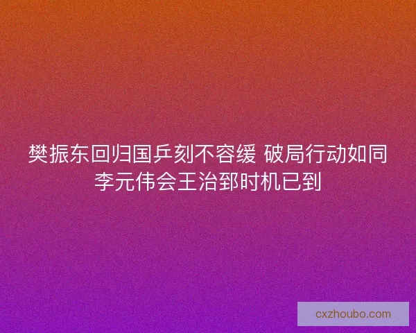 樊振东回归国乒刻不容缓 破局行动如同李元伟会王治郅时机已到